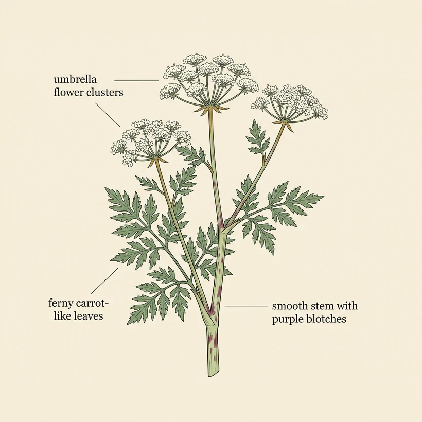 Carrot-family look-alike identifying features (poison hemlock shown)
